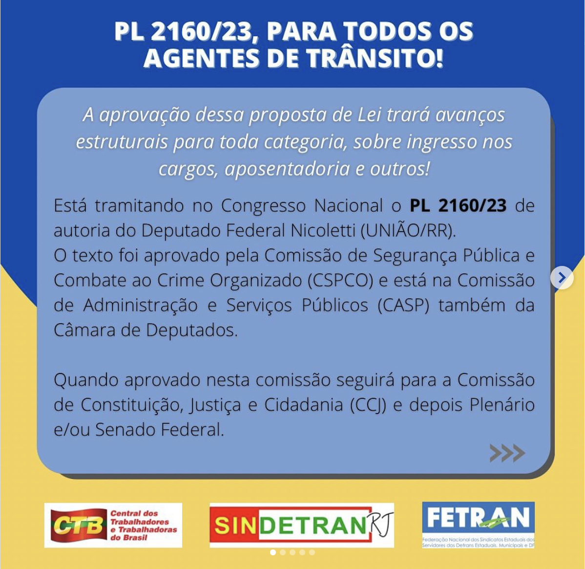 Todos pelo PL2160/23, para TODOS os agentes de trânsito!